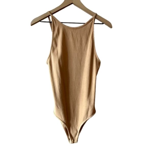 Women's M Zara Nude High Neck Ribbed Bodysuit - Picture 1 of 6